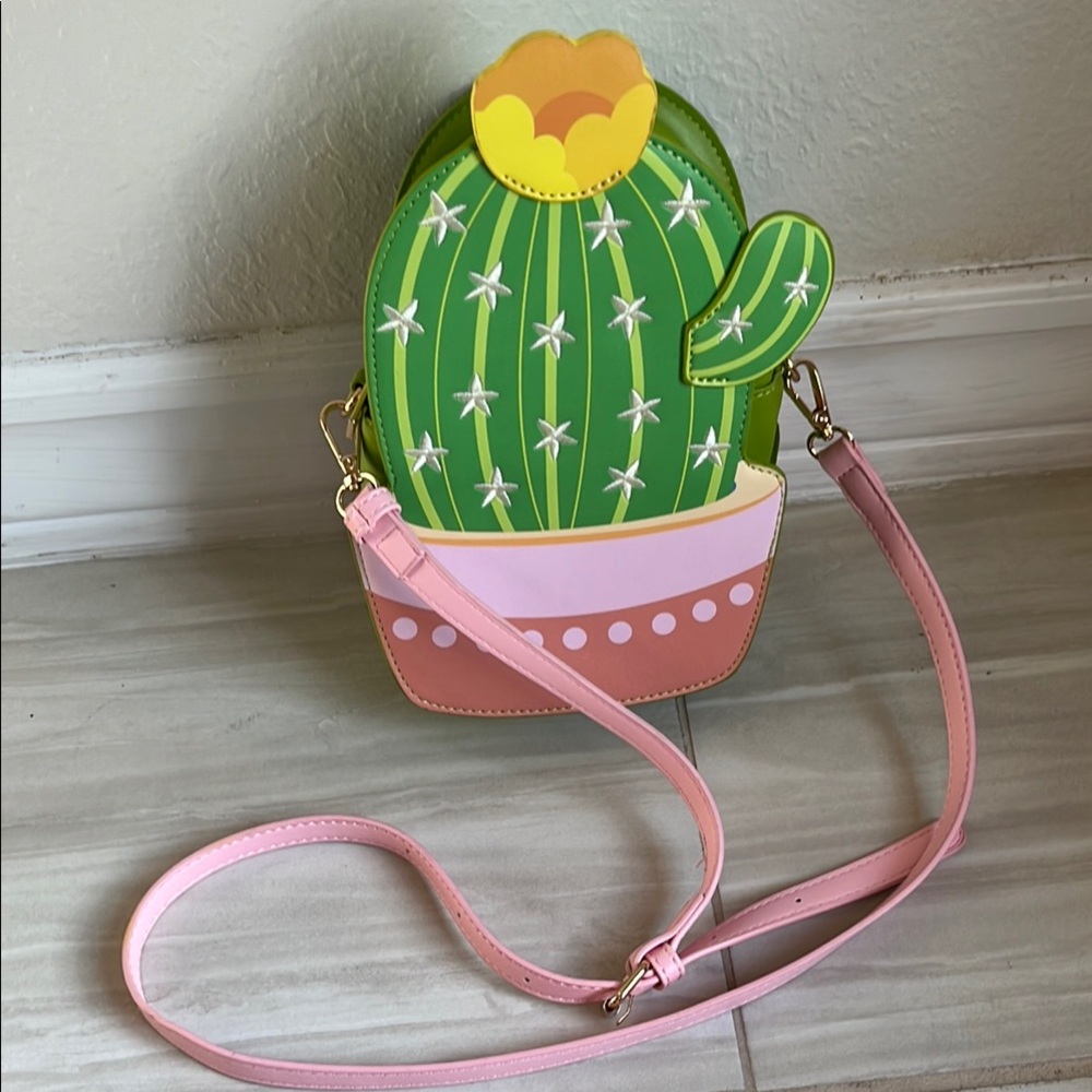 Cactus-Shaped Kids Crossbody Bag - Green and Pink